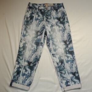 LOGO by Lori Goldstein Boyfriend Jeans Size 6 Blue Stretch Cropped Printed Denim